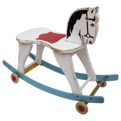 Retro Beautiful Swedish Rocking Horse from 1950s by Brio with Foldable Wheels