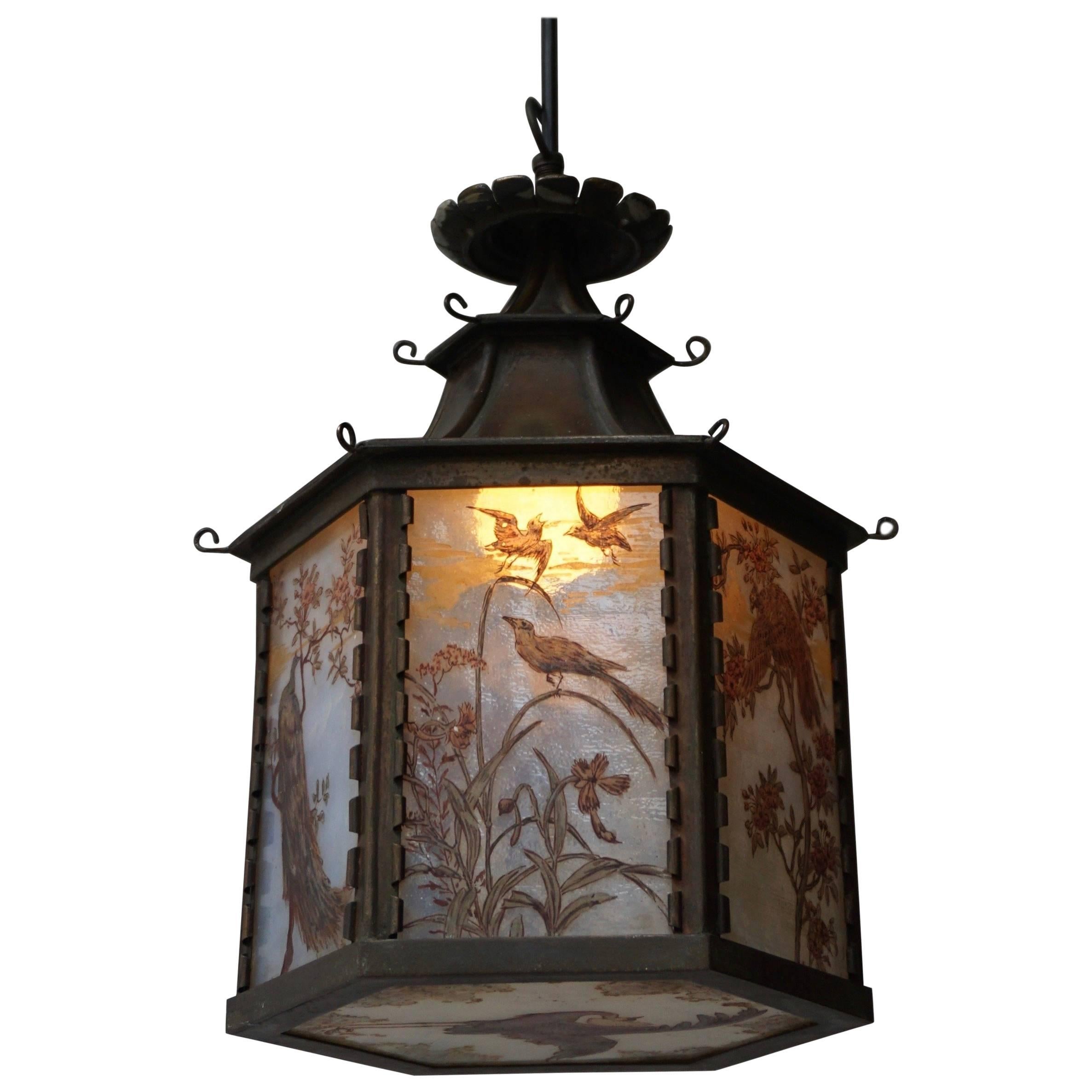 Paint Decorated and Stained Glass Lantern