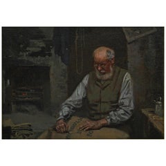 Antique Fred Balshaw, 'the Old Sack Mender" Painrting
