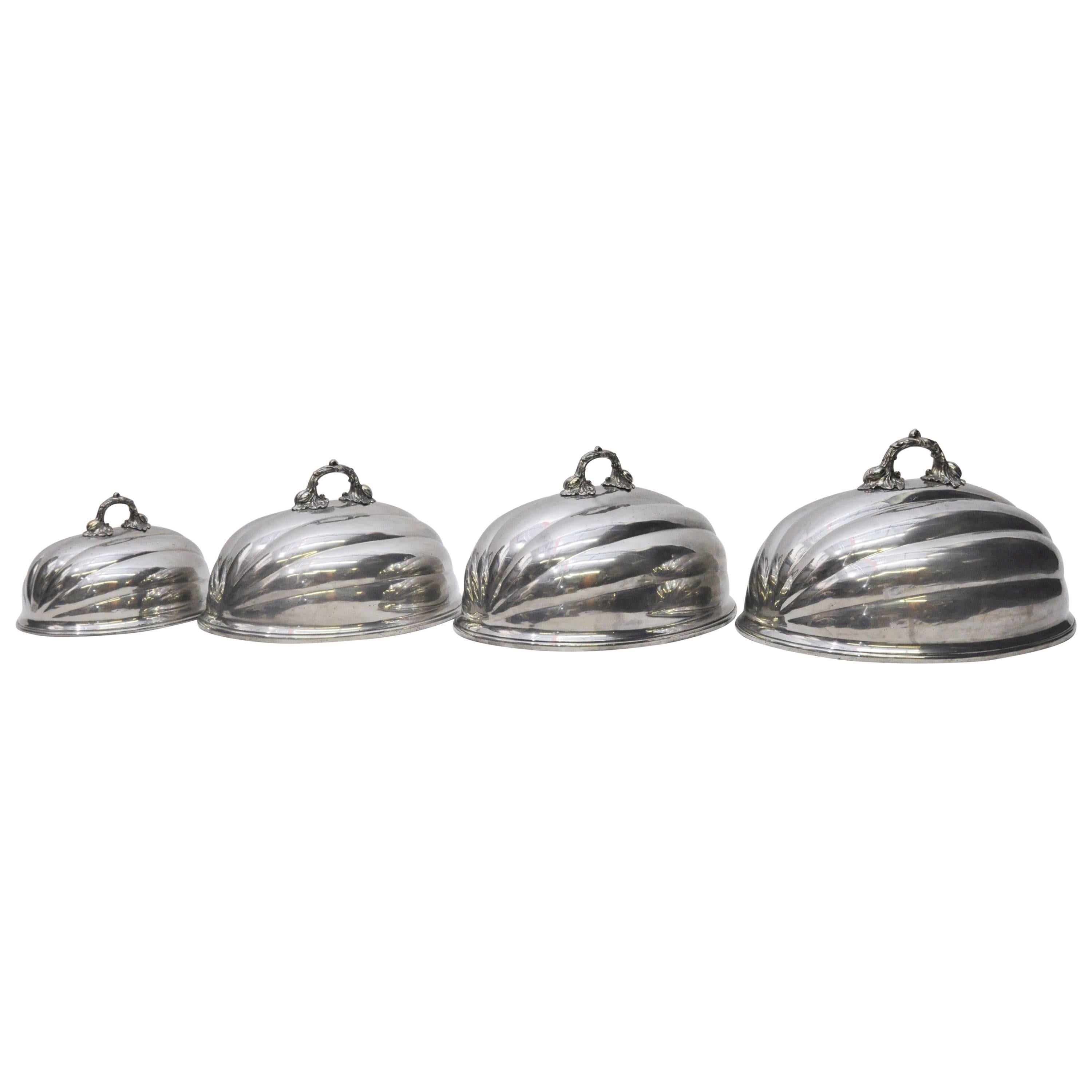 Set of Four Victorian English Graduated Size Meat and Food Domes by James Dixon For Sale