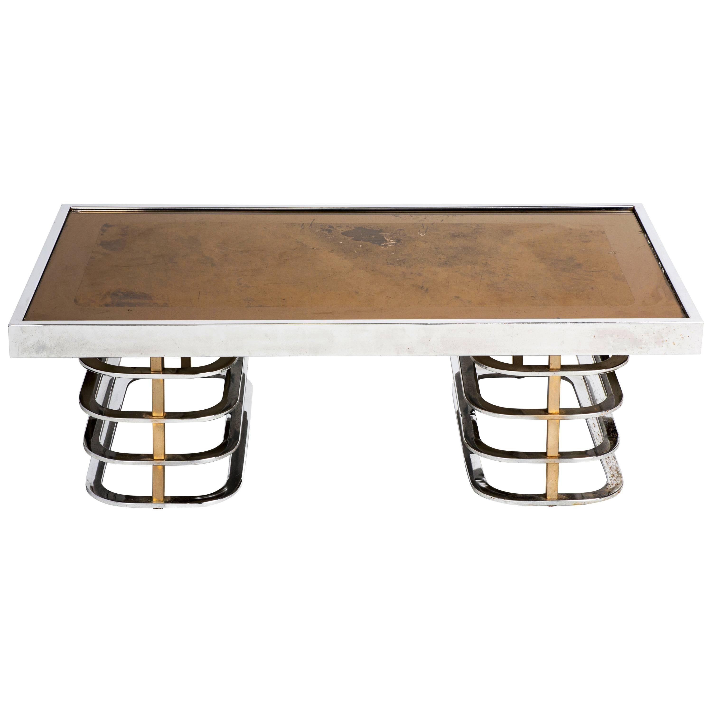 Vintage French Chrome and Brass Coffee Table