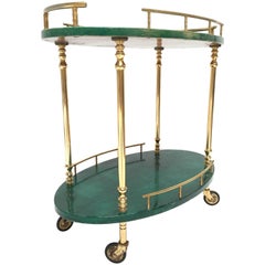 Vintage Diminutive Aldo Tura Goatskin Drink Cart or Side Table, Milano Italy, 1960s