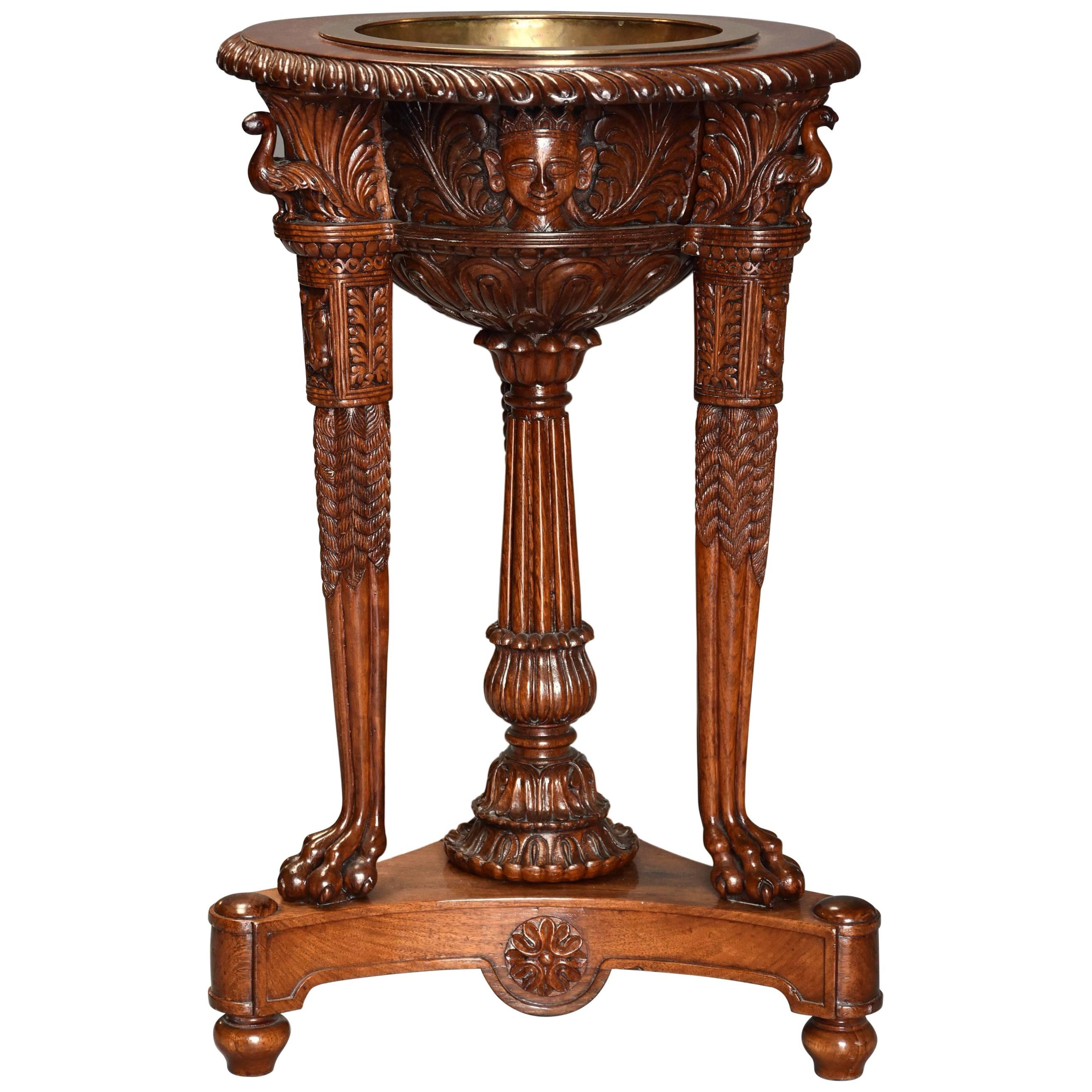 19th Century Highly Decorative Indian hardwood Carved Jardiniere/Wine Cooler For Sale