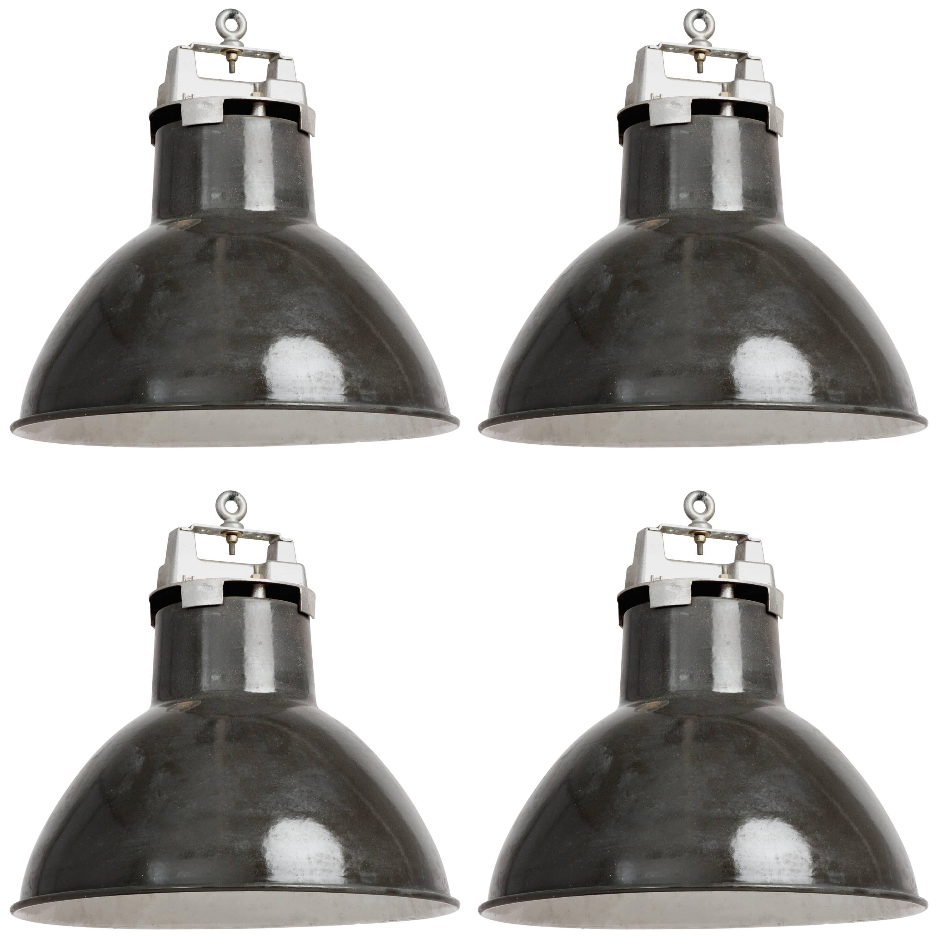 Large Gun-Metal Vintage French Industrial Pendants For Sale at 1stDibs