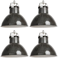Large Gun-Metal Vintage French Industrial Pendants