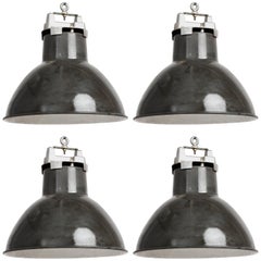 Large Gun-Metal Vintage French Industrial Pendants