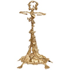 19th Century French Napoleon III Brass Umbrella Stand with Hunt Motifs