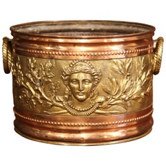 19th Century French Copper and Brass Circular Basket with Repoussé Decor