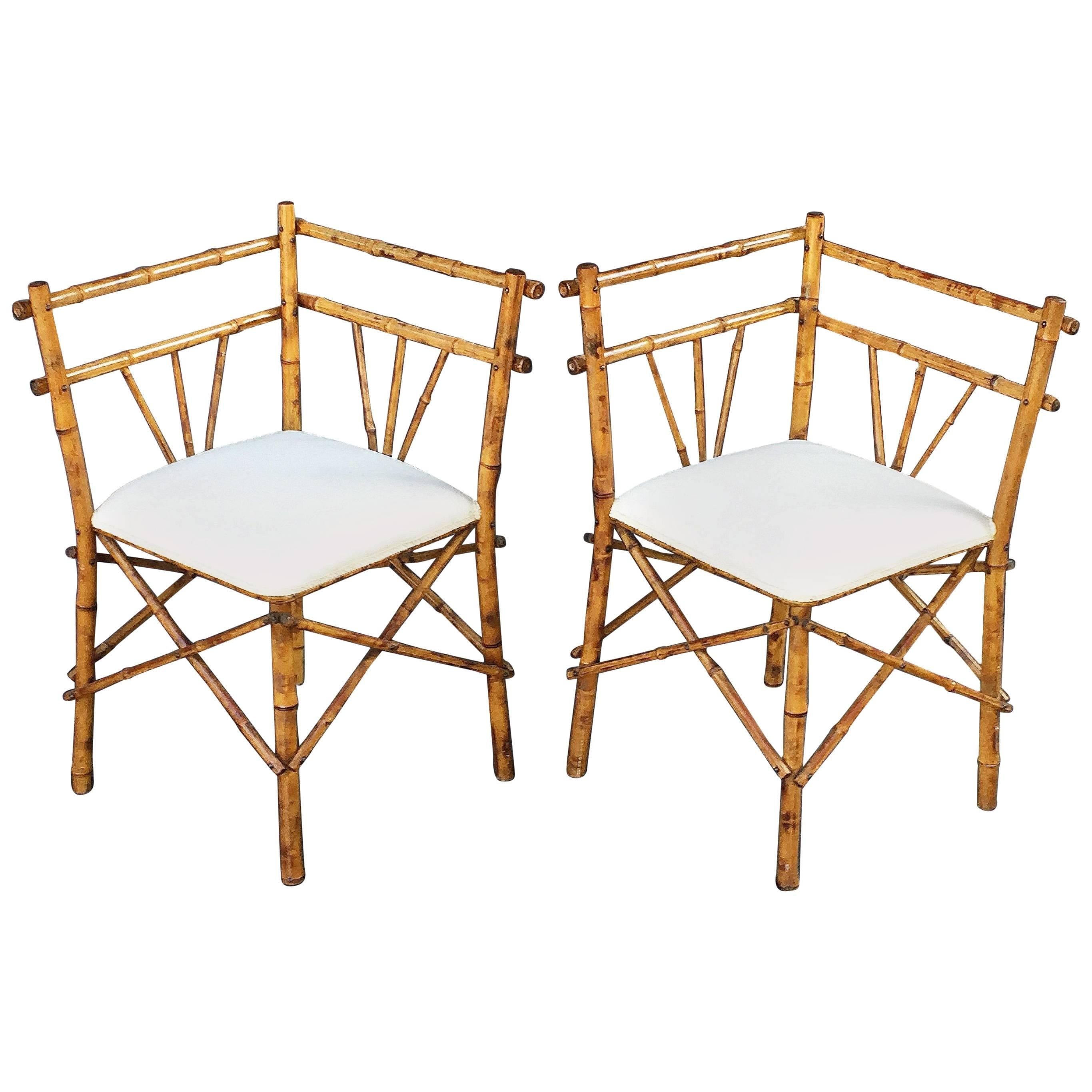 English Bamboo Upholstered Corner Chairs 'Individually Priced'