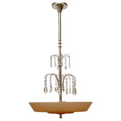 Swedish Glass and Silvered Art Deco Ceiling Lamp, circa 1930 4