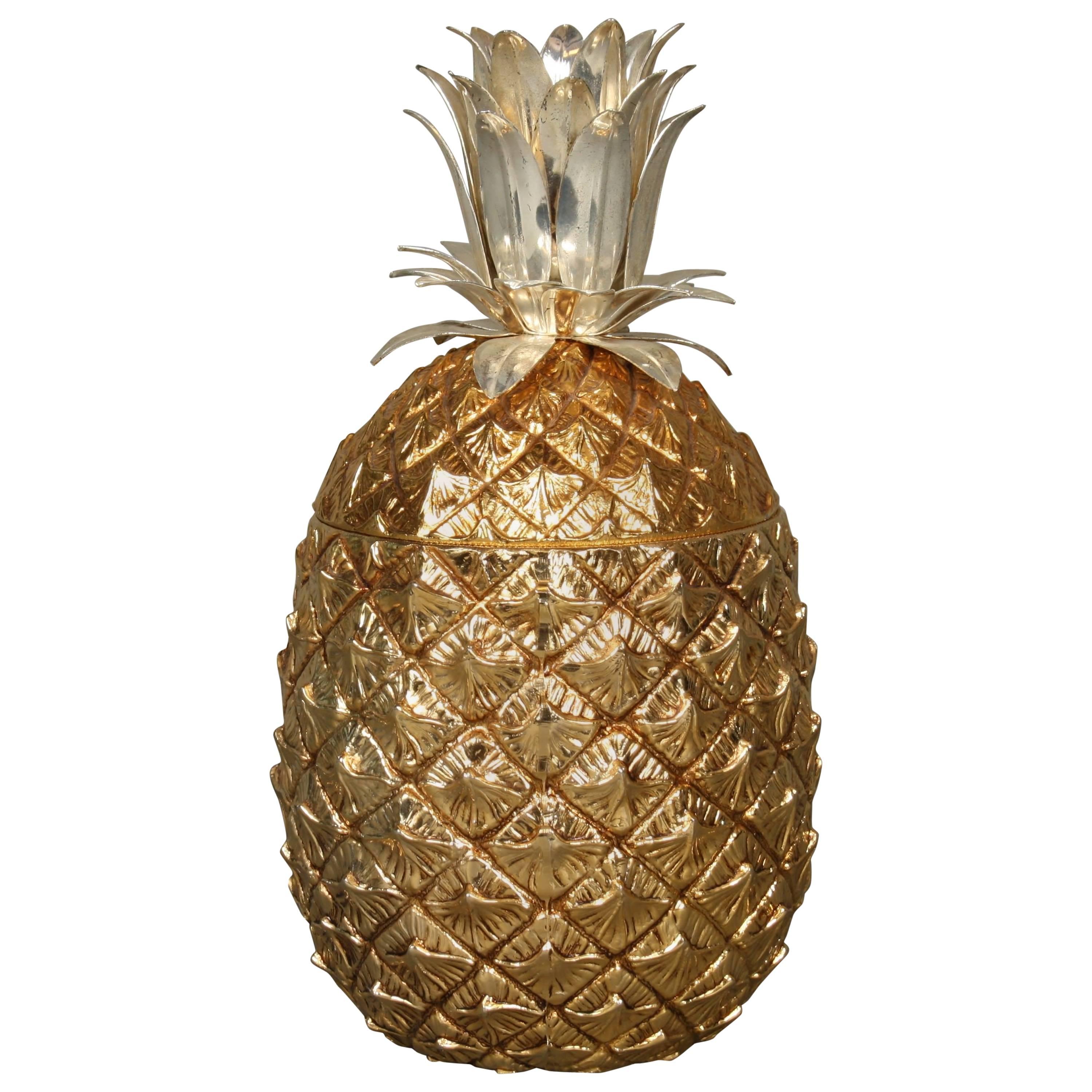 Italian Gilt and Silver Colored Mauro Manetti Pineapple Ice Bucket, 1960s For Sale