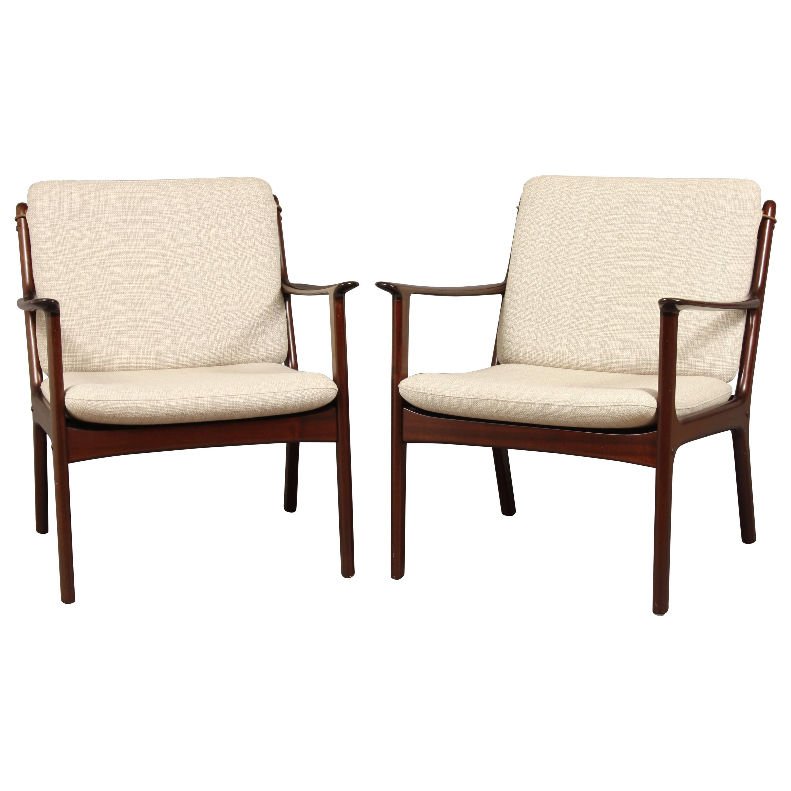 Pair of Ole Wanscher PJ112 Easy Chair in Polished Mahogany