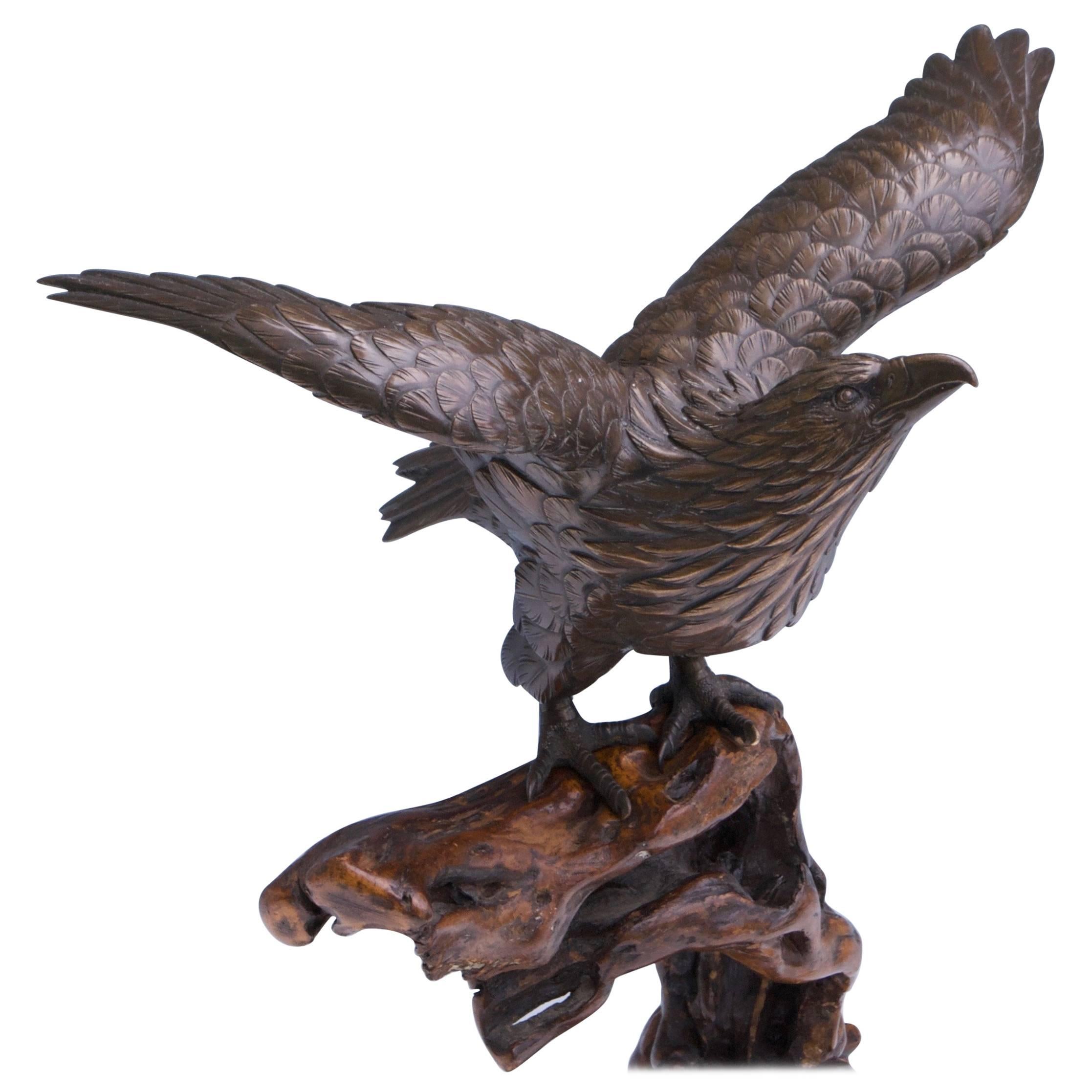 Japanese Bronze Sculpture Okimono of an Eagle For Sale