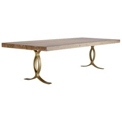 Bespoke Reclaimed Hardwood Table, Solid Sand-Cast Brass Bases by P. Tendercool 5