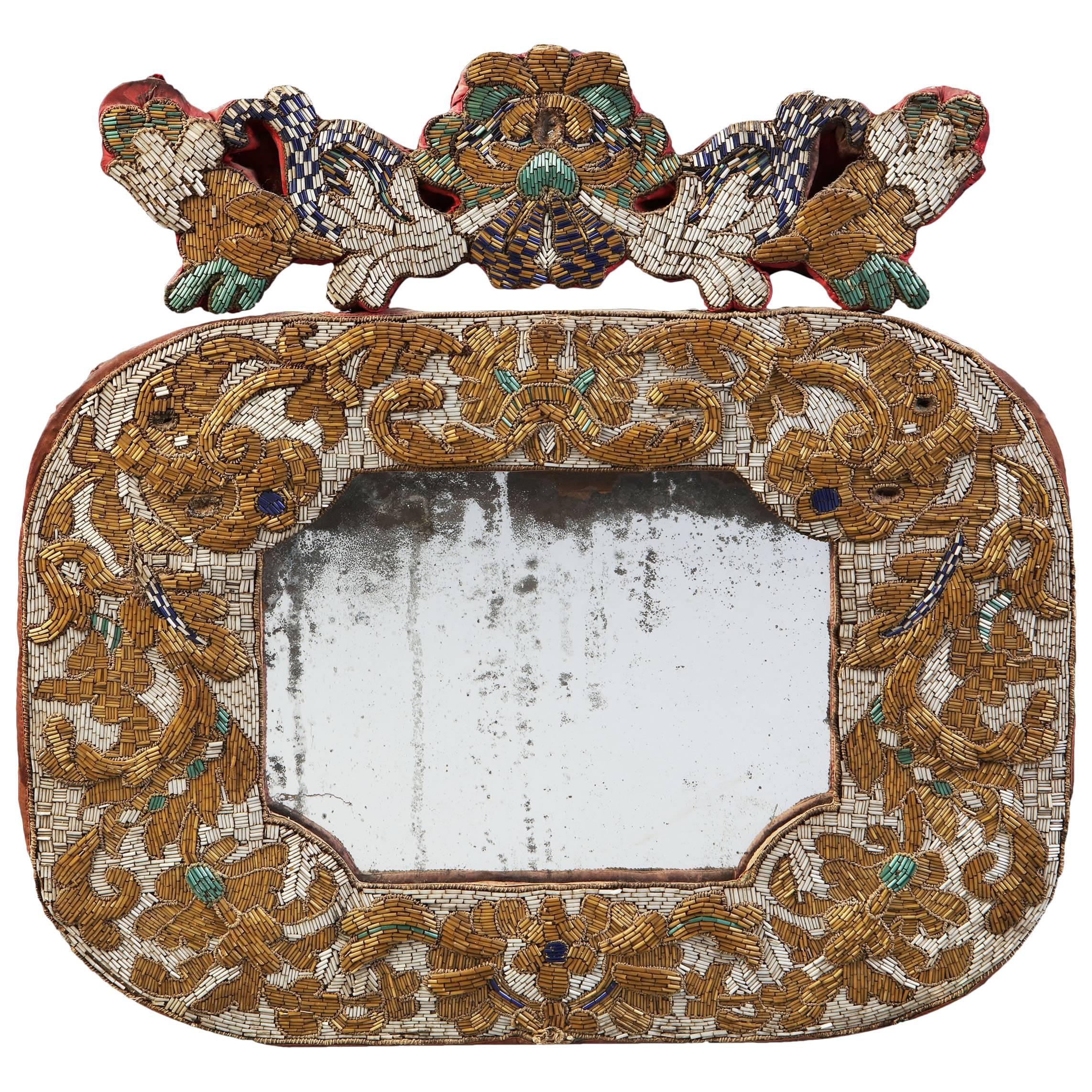 Rare Late 17th Century Bead Work Mirror