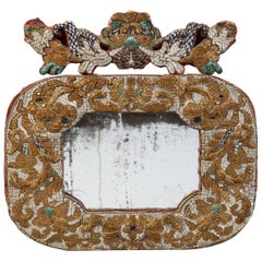Antique Rare Late 17th Century Bead Work Mirror