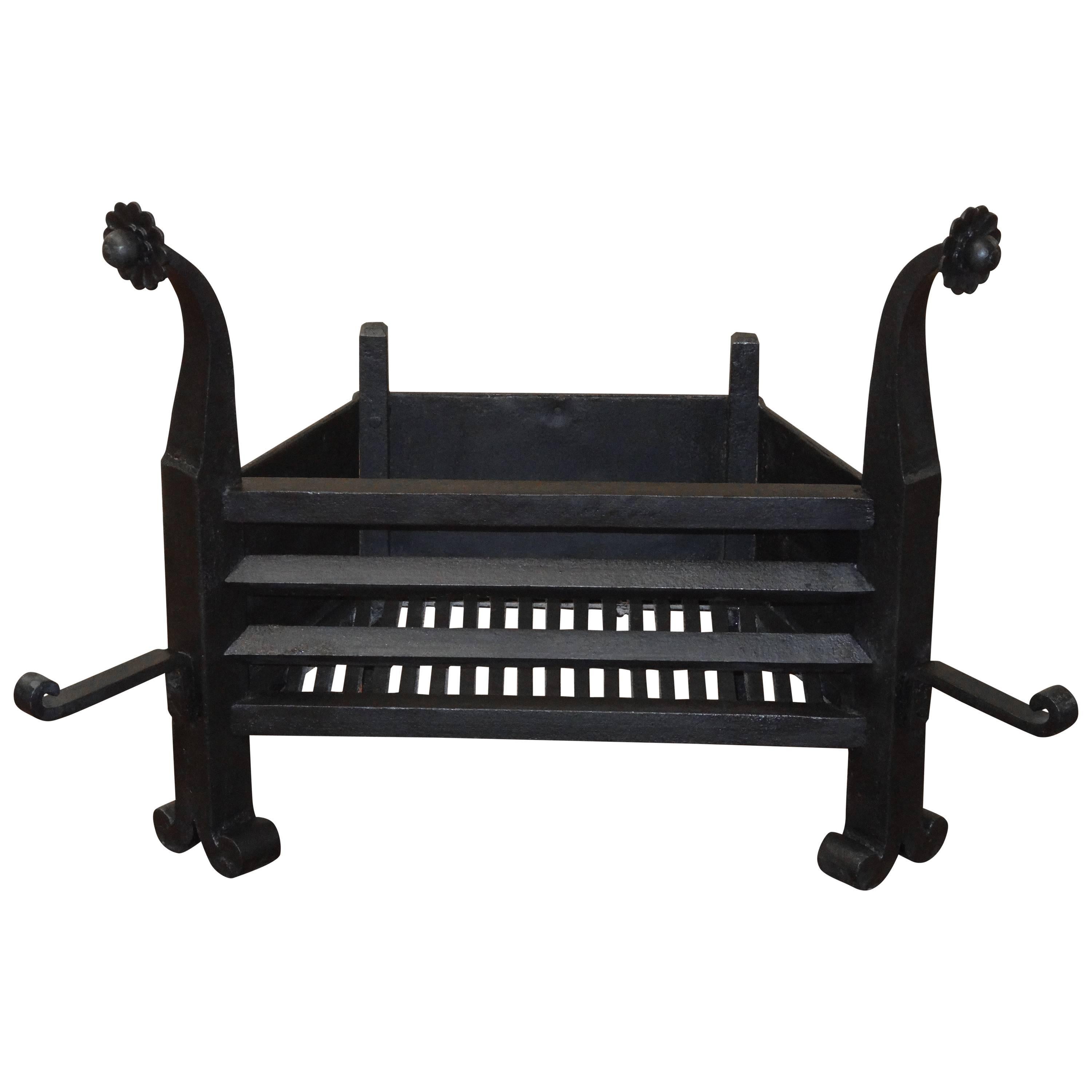 19th Century Arts & Crafts Cast Iron Dog Grate Fire Basket For Sale