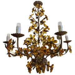 Mid-20th Century Amber Colored Crystal Chandelier