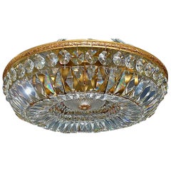 Gilt Palwa Flush Mount Ceiling Chandelier Faceted Cut Crystal Glass Basket, 1960