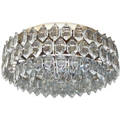 Bakalowits Midcentury Flush Mount Lamp Silvered Brass Faceted Crystal Glass