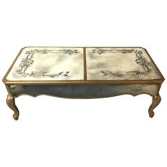 Hollywood Regency Italian Paint Decorated Sliding Mirror Top Coffee Low Table
