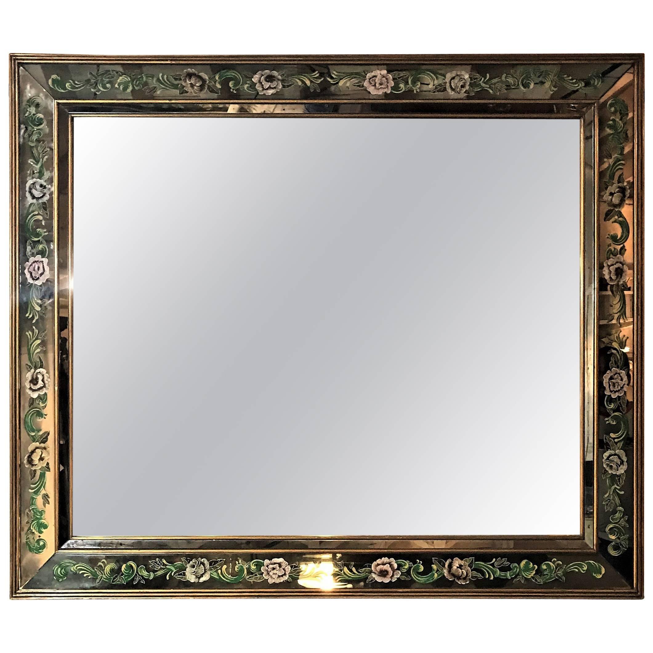 Italian Reverse Paint Decorated over the Mantle or Console Wall Mirror