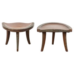 Antique Pair of Early 20th Century Carved Walnut Stools