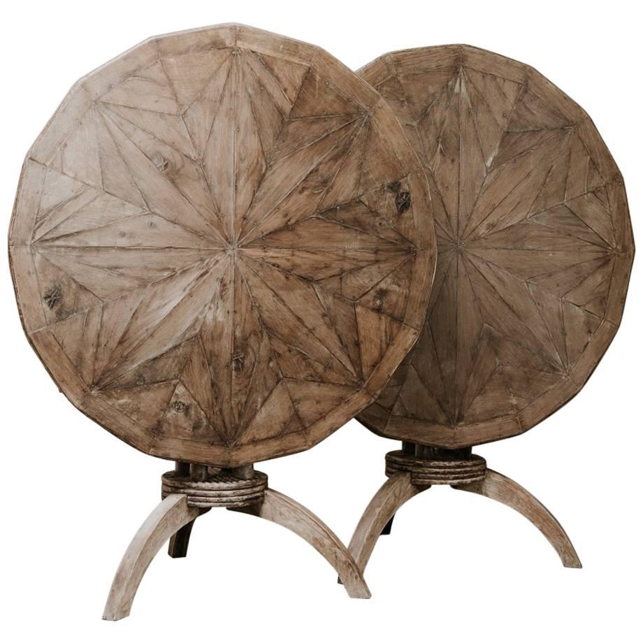 19th Century Pair of Oak and Twig Starburst Tilt-top Tables