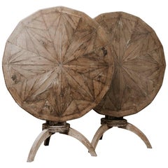 Antique 19th Century Pair of Oak and Twig Starburst Tilt-top Tables