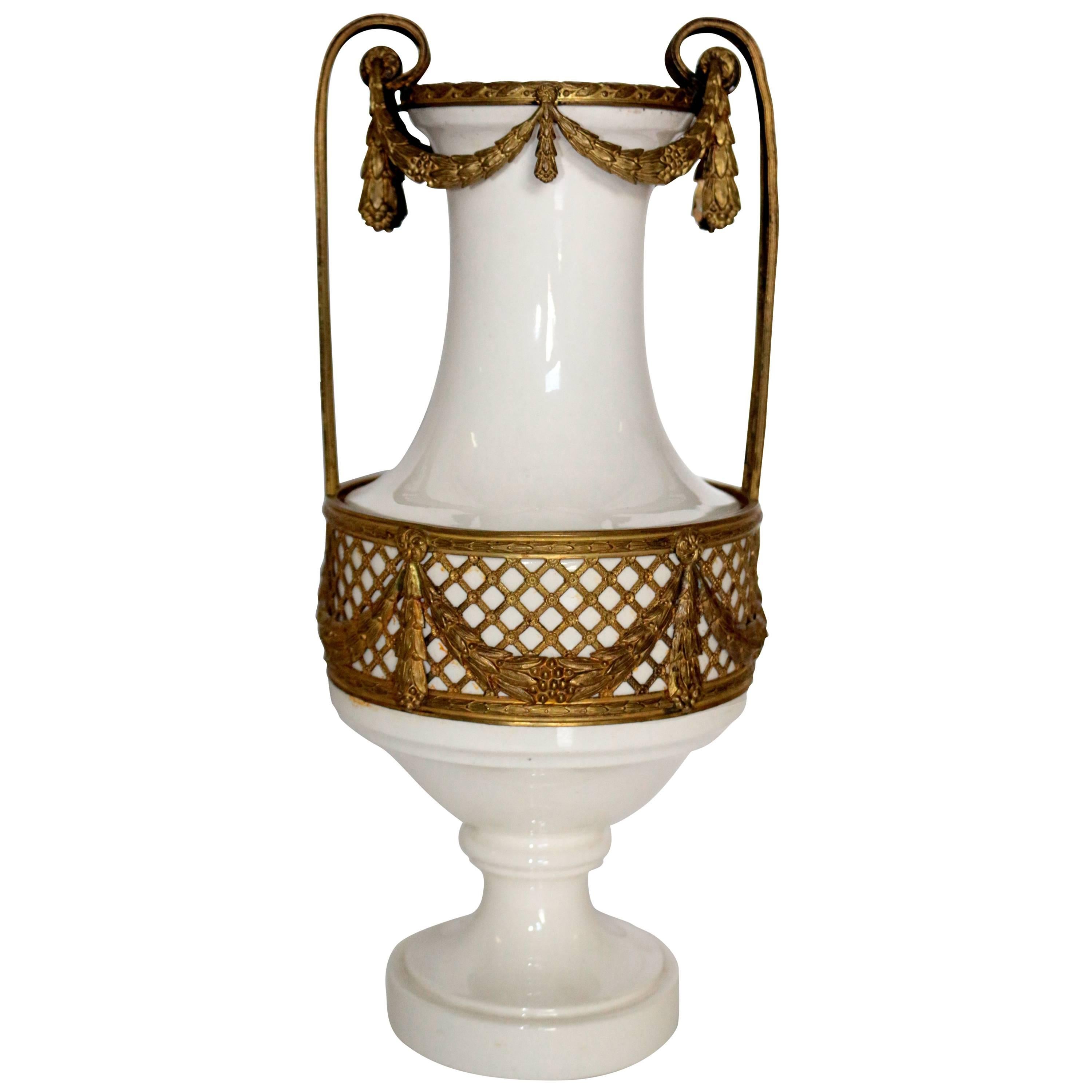 19th Century French Porcelain Vase with Bronze Trim Dress For Sale
