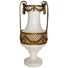 Antique 19th Century French Porcelain Vase with Bronze Trim Dress