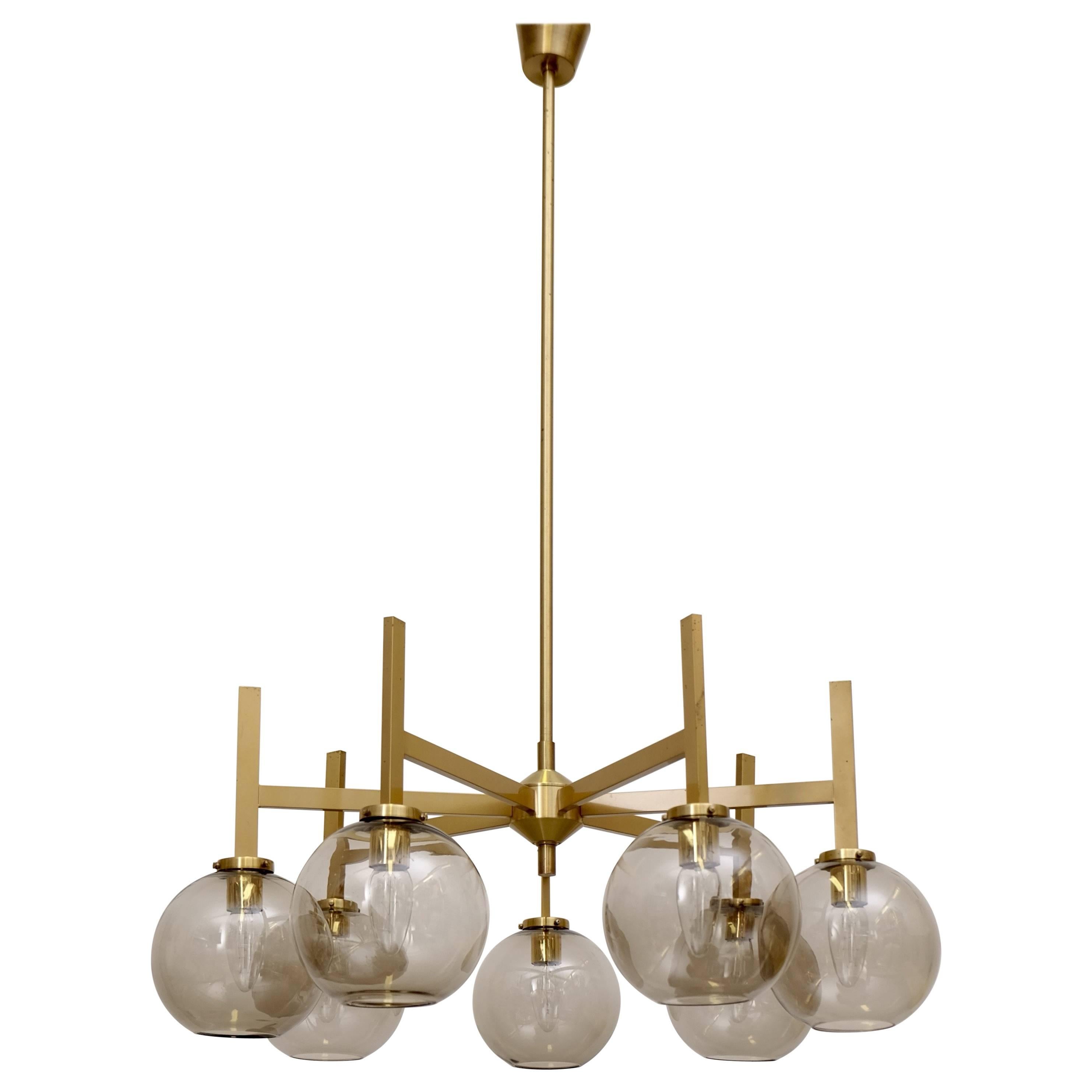 Large Brass Chandelier by Holger Johansson, Sweden, 1960s