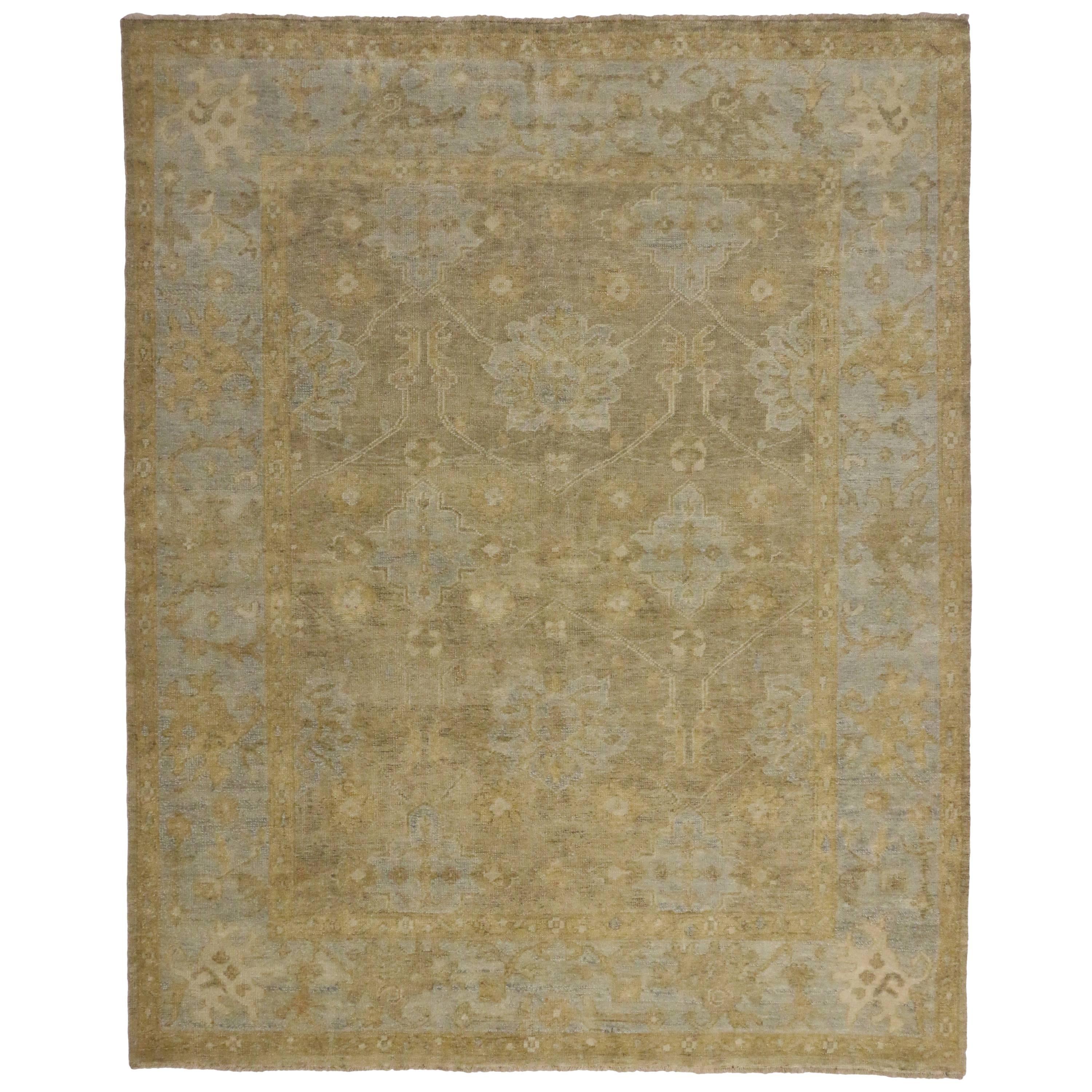 New Contemporary Oushak Rug with Swedish Gustavian Style, Transitional Area Rug