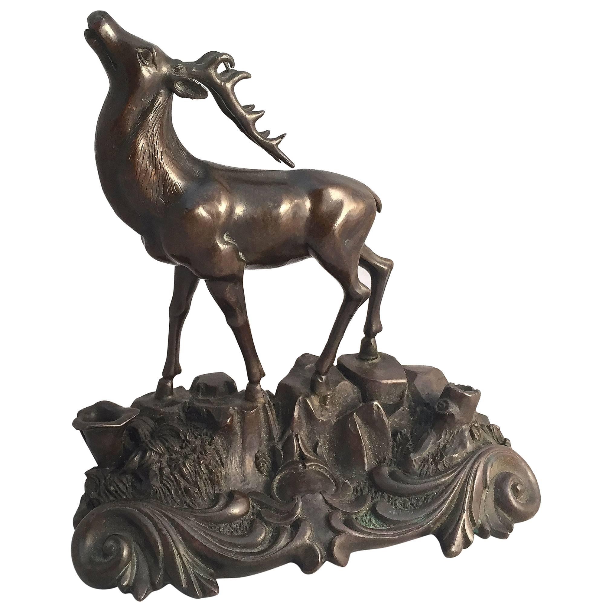 French Bronze Deer Statue For Sale