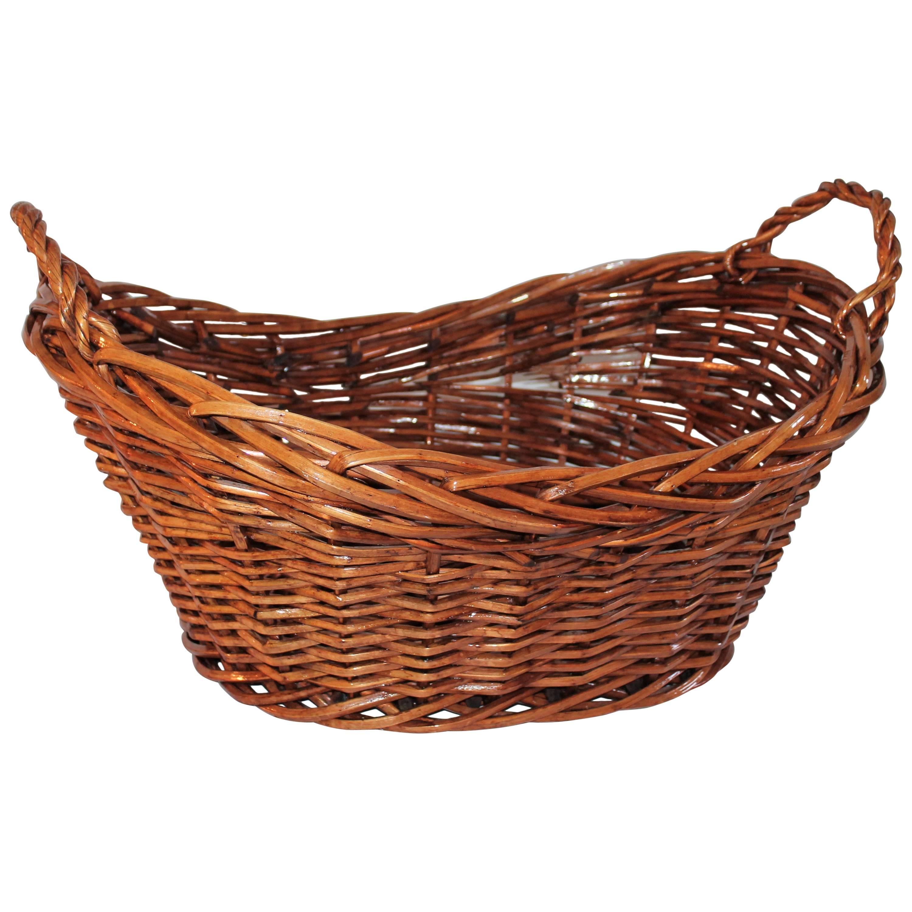 19th Century Willow Laundry Basket with Double Handles