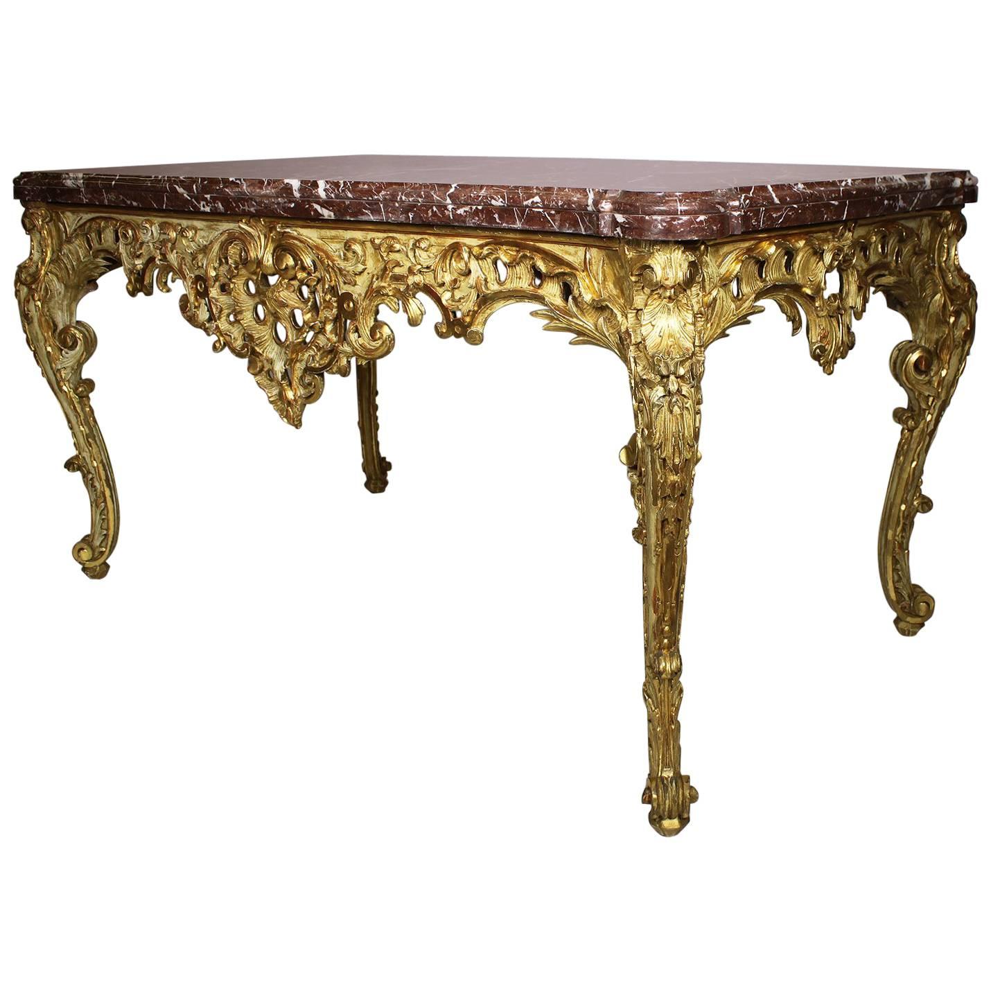 French Rococo 19th Century Louis XV Style Parcel Giltwood Carved Centre Table