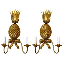 Pair of Midcentury American Brass Pineapple Sconces