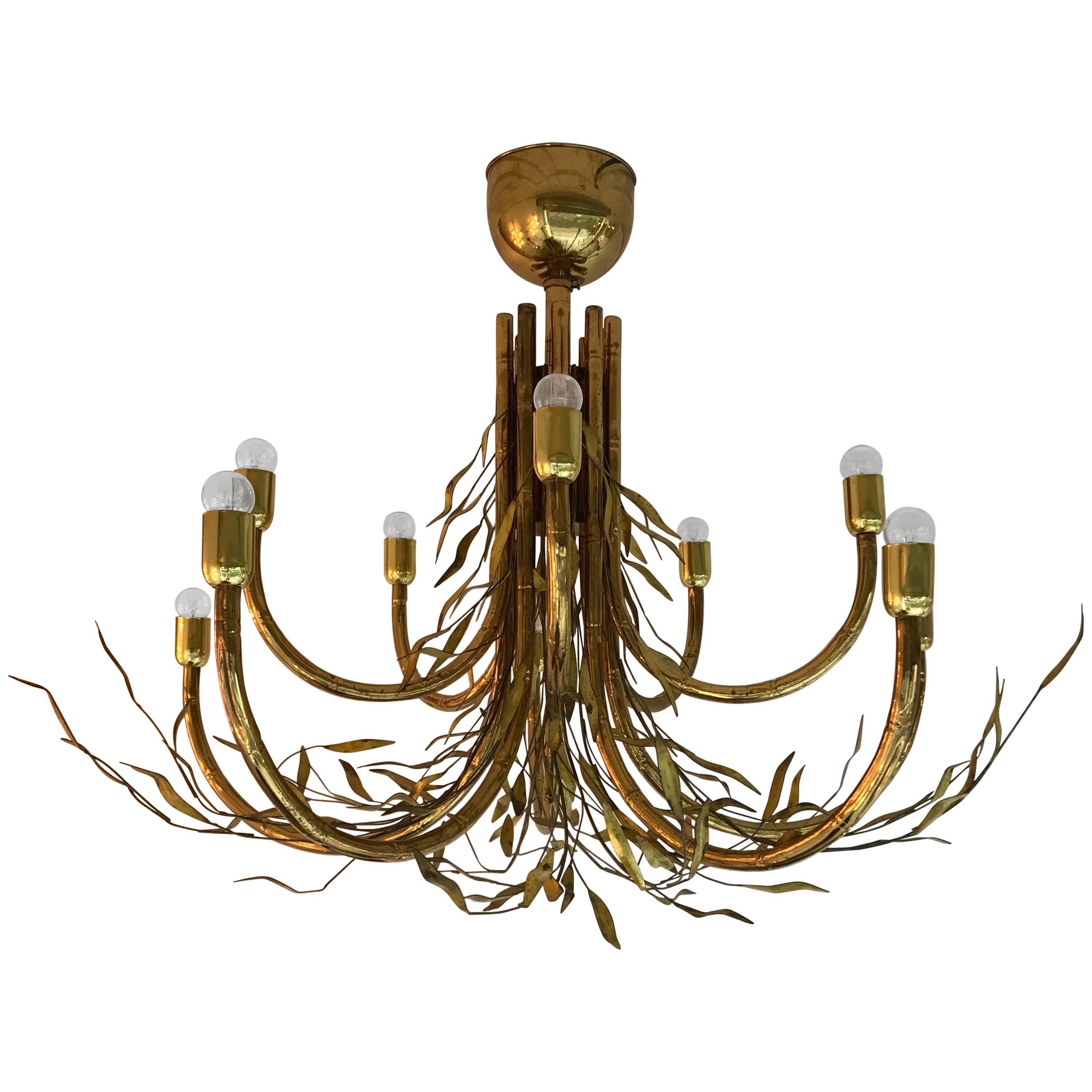 Chandelier Bamboo Brass, Italy, 1980s