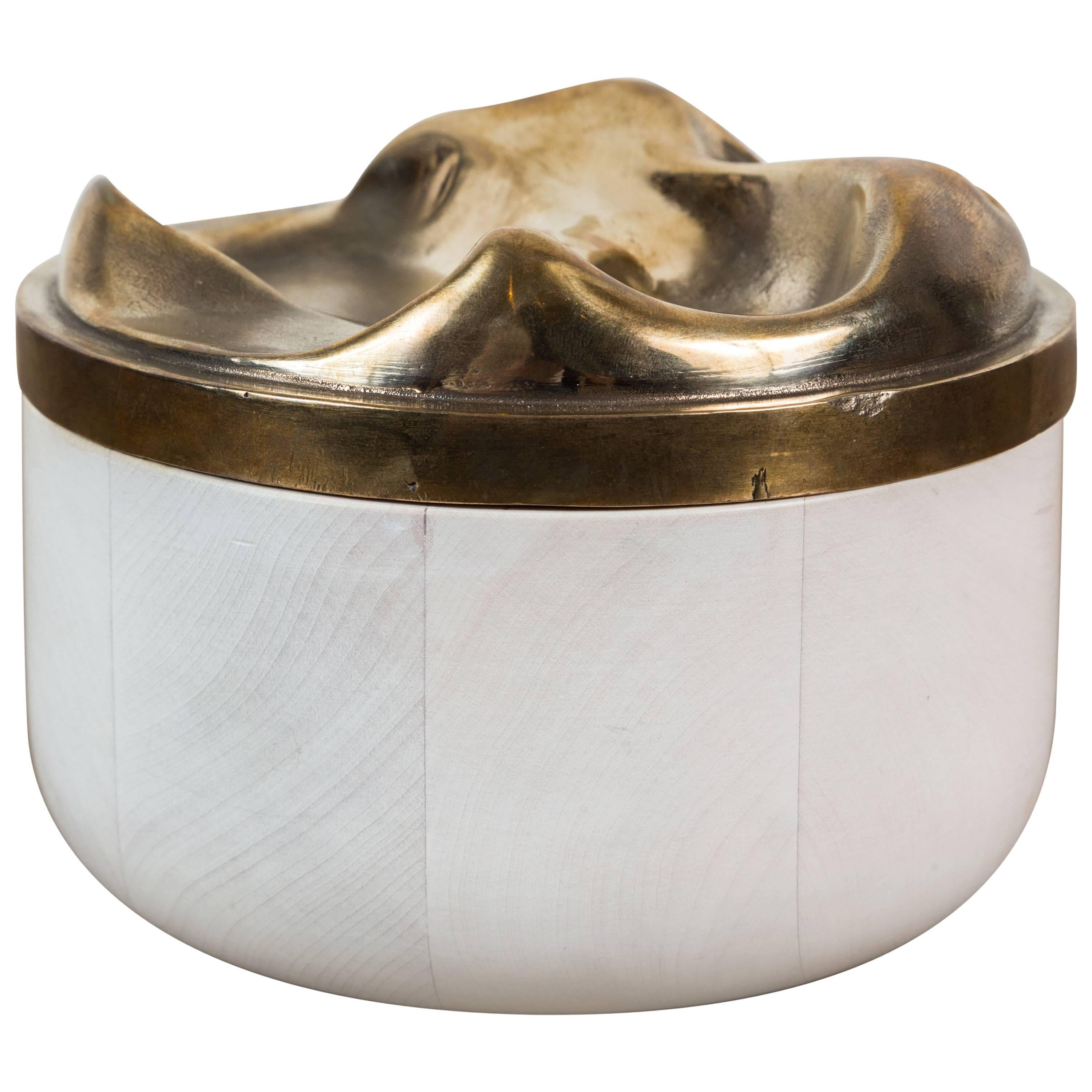 Bleached Maple and Cast Bronze Round Box by Vincent Pocsik