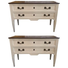 Pair of French Mid-Century Chests of Drawers, Crème and Faux Marble Finish