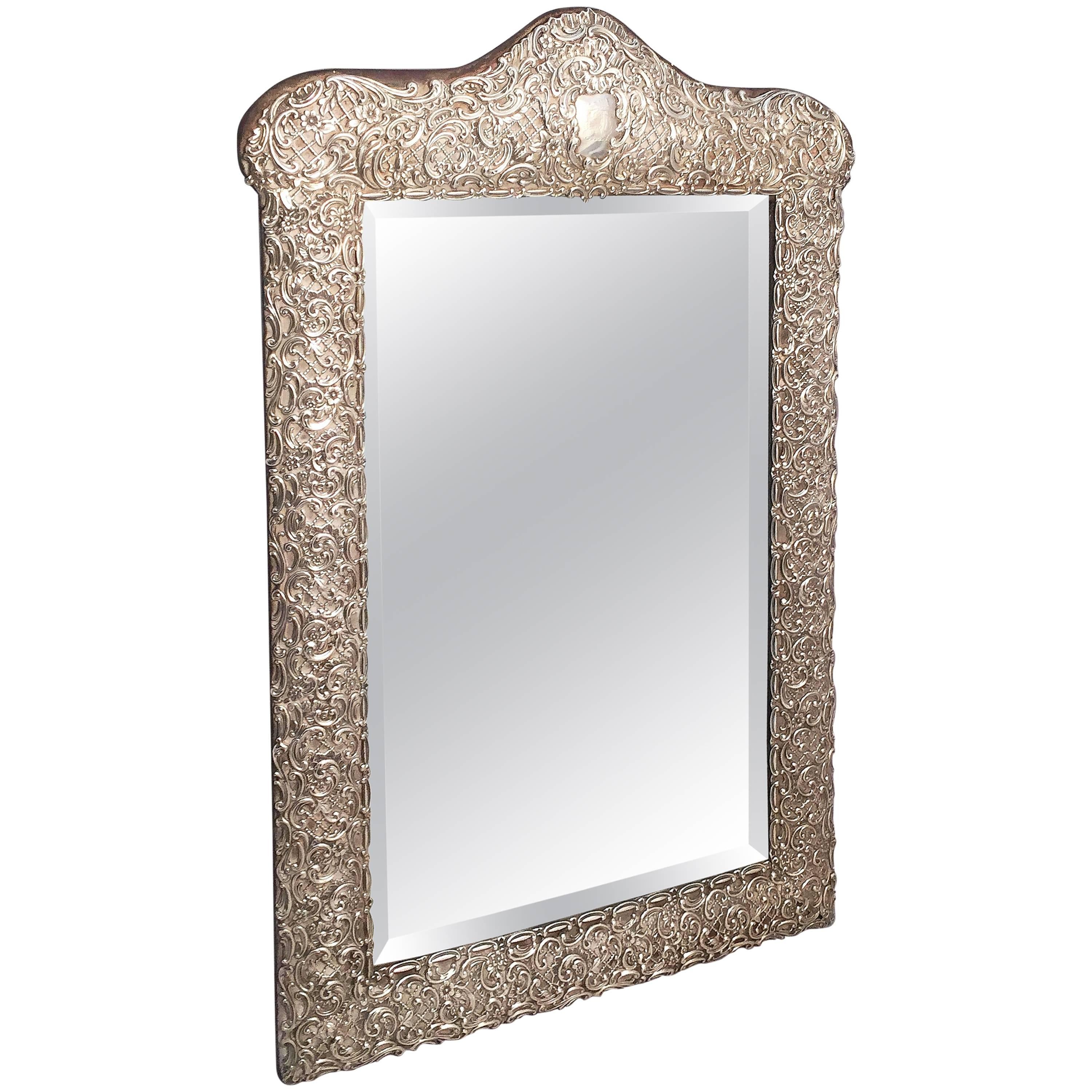 English Vanity or Table Mirror of Sterling Silver, circa 1898