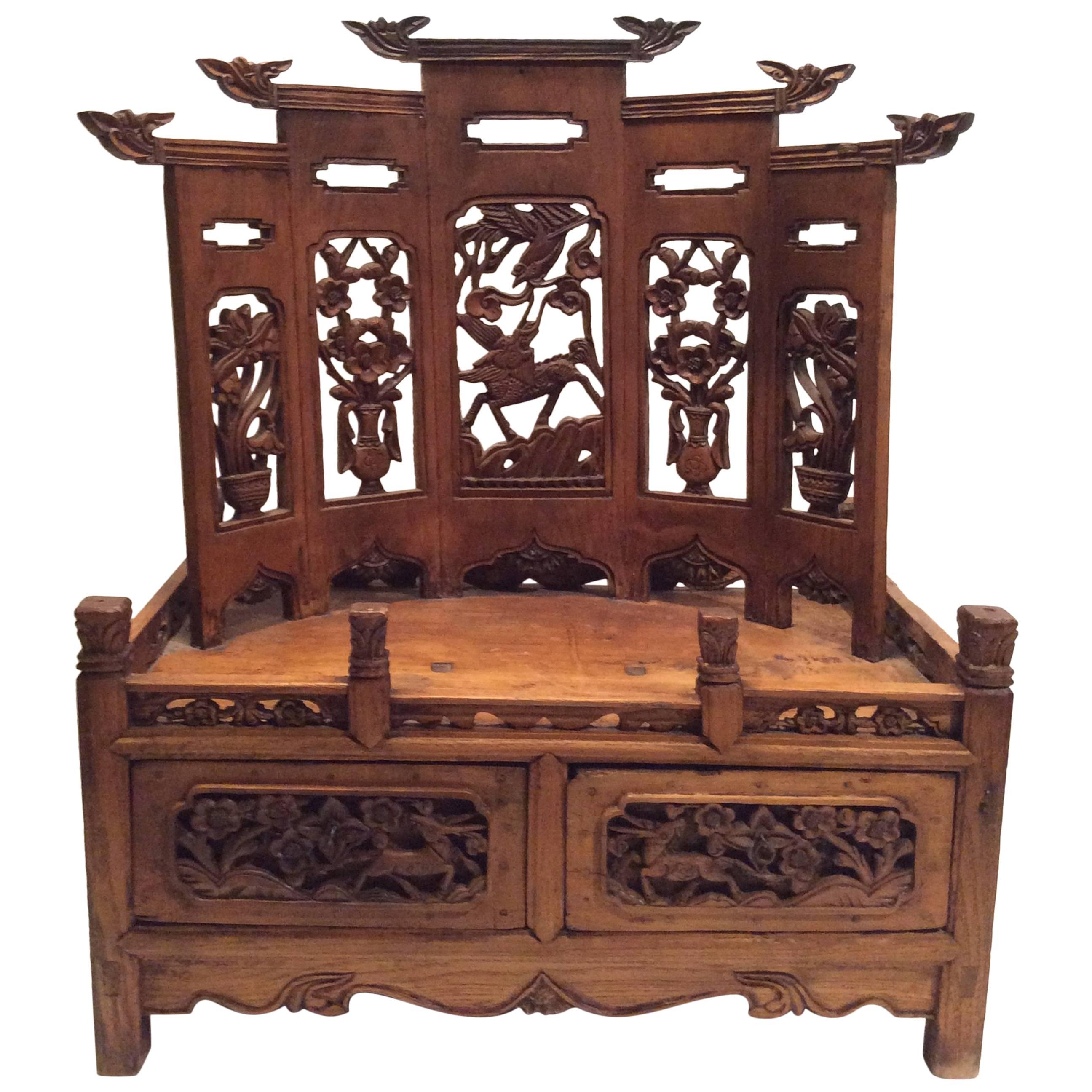 Chinese Carved Alter Table with Drawers
