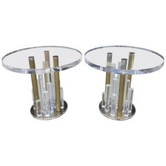 "Loretta Jones" Side Tables in Lucite and Solid Brass by Charles Hollis Jones