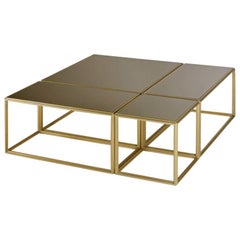 Collection de tables basses modulaires en laiton et verre, par P. Tendercool