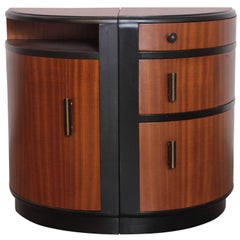 Art Deco Half Demilune Corner or Occasional Tables, Ribbon Mahogany, Pair