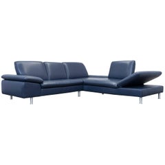 Willi Schillig Designer Corner Sofa Leather Blue Function Couch Modern