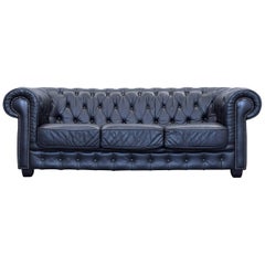 Chesterfield Sofa Black Leather Three-Seat Couch Vintage Vintage