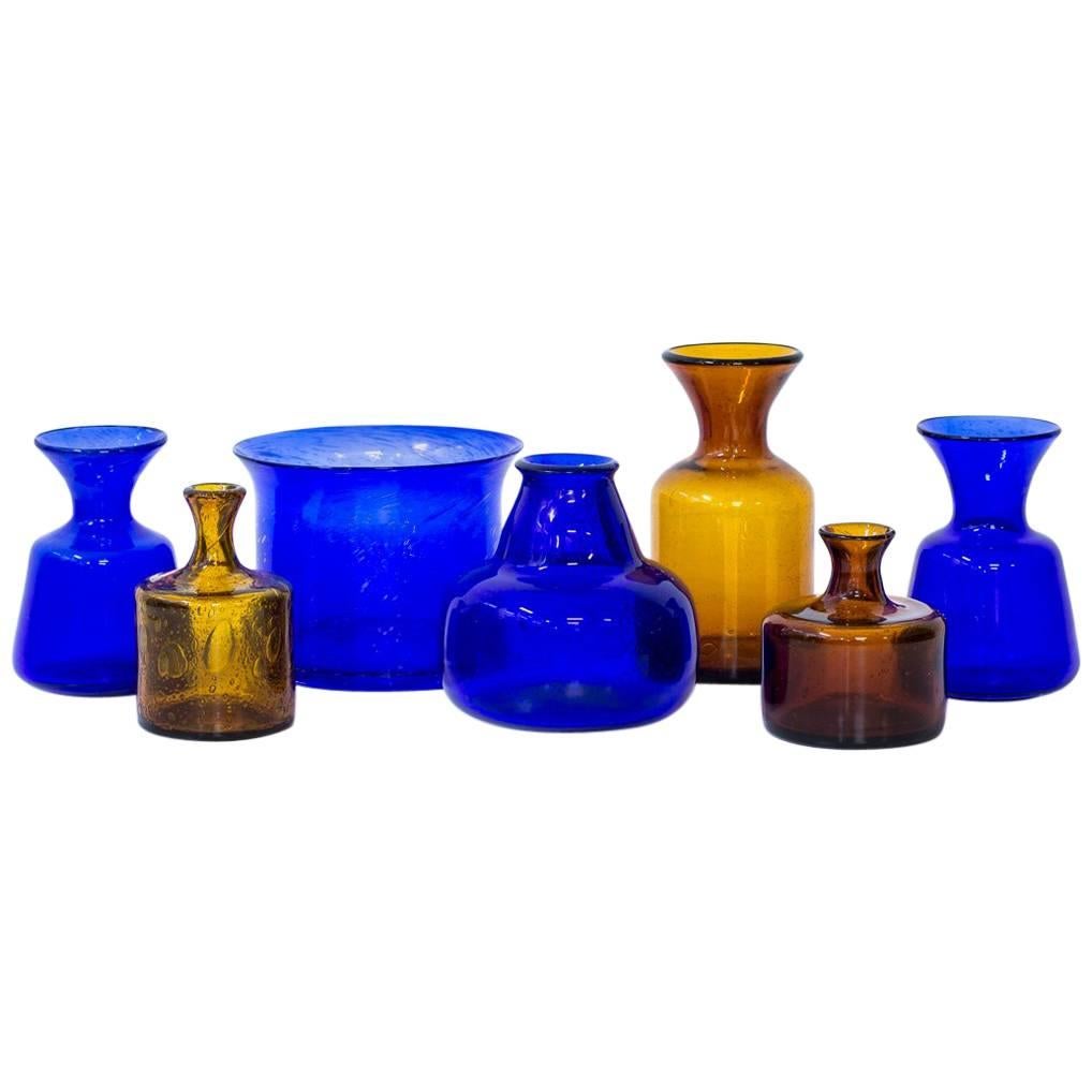 Erik Höglund Set of Seven Glass Vases, Sweden, 1950s