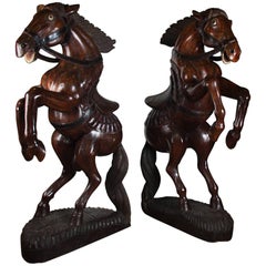 Pair of Wooden Polychromed Horses, circa 1780-1820, Probably England