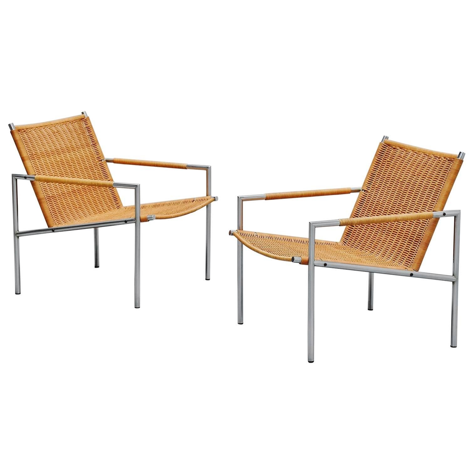 Martin Visser SZ01 Easy Chairs Cane for 't Spectrum, 1965